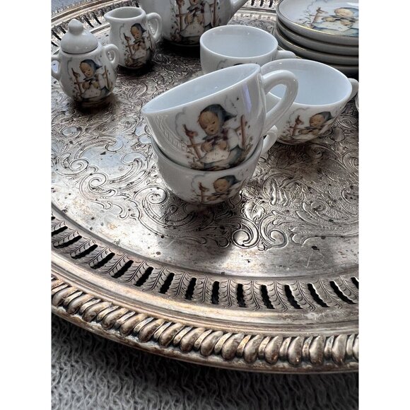 Vintage Reutter Miniature MJ Hummel Mini Porcelain Doll House Tea Set Girl 15 pc - Picture 3 of 8